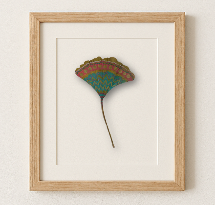 Ginko Leaf Art - Teal Chevron