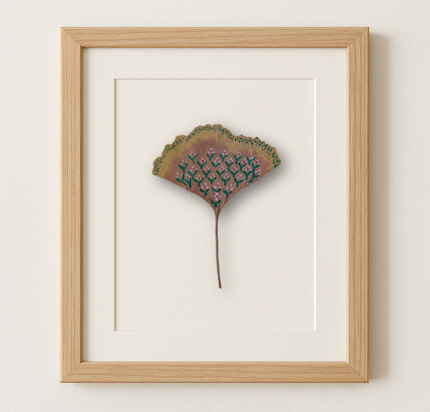 Ginko Leaf Art - Pink Floral Scallop