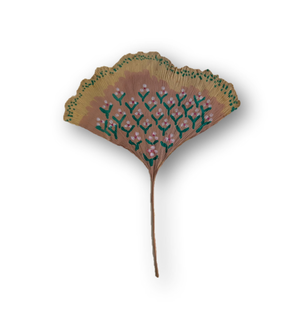 Ginko Leaf Art - Pink Floral Scallop