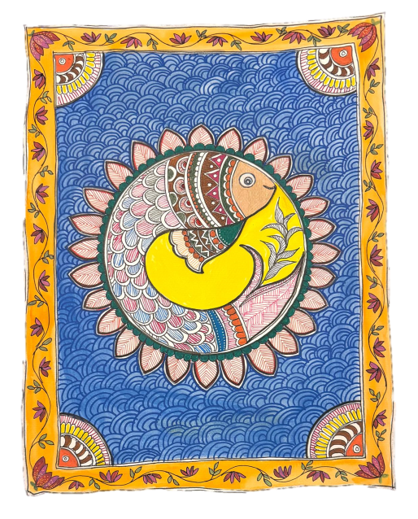 Madhubani Art - Sacred Fish Mandala | Original Painting on Paper