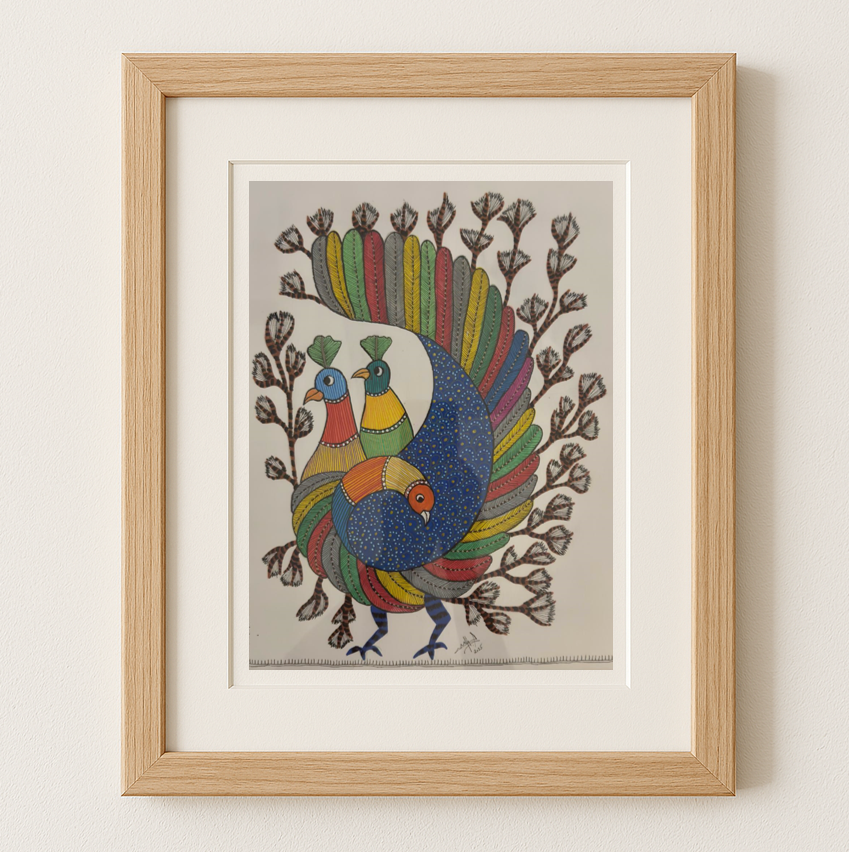 Gond Art - Vibrant Peacock | Original Painting on Paper