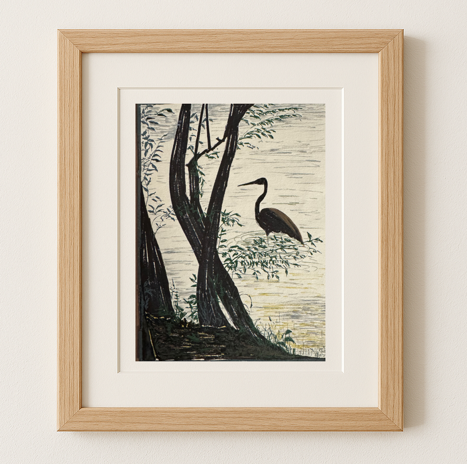 Heron at the Water's Edge - Original Pen Sketch