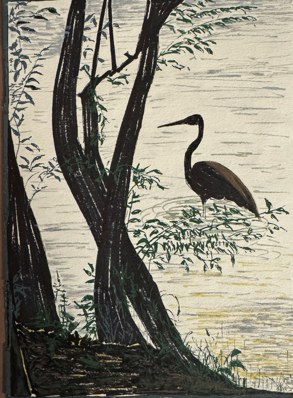Heron at the Water's Edge - Original Pen Sketch