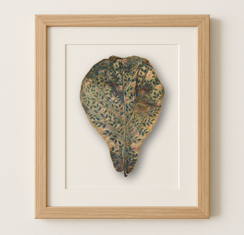 Fiddle Leaf Fig Painting – Botanical Floral Miniature on Pressed Leaf