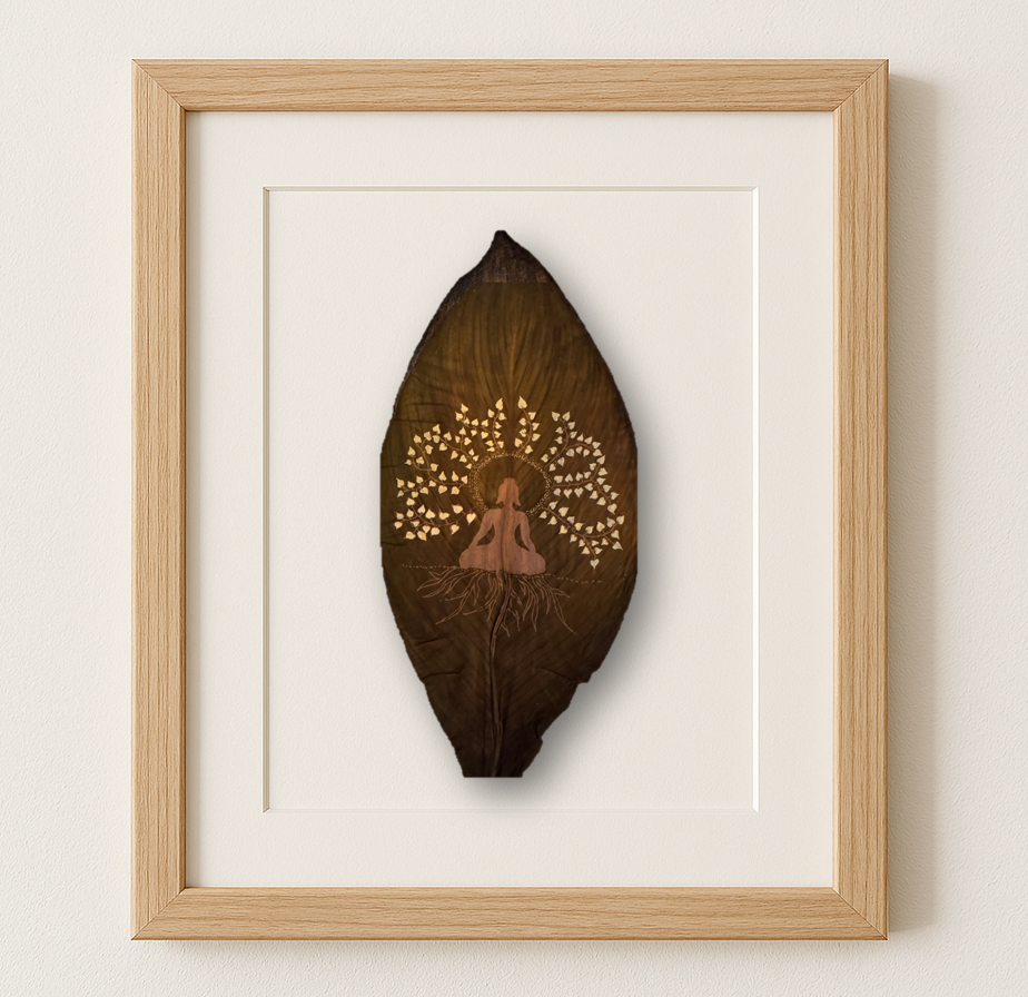 Buddha Under Tree on Canna Leaf