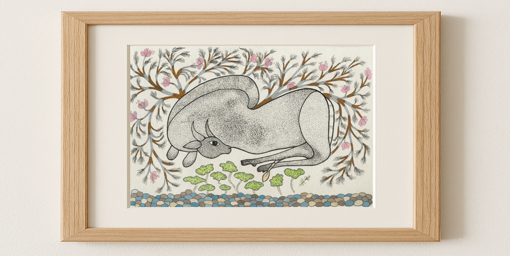 Resting Cow - Stipple Folk Art | Original Painting
