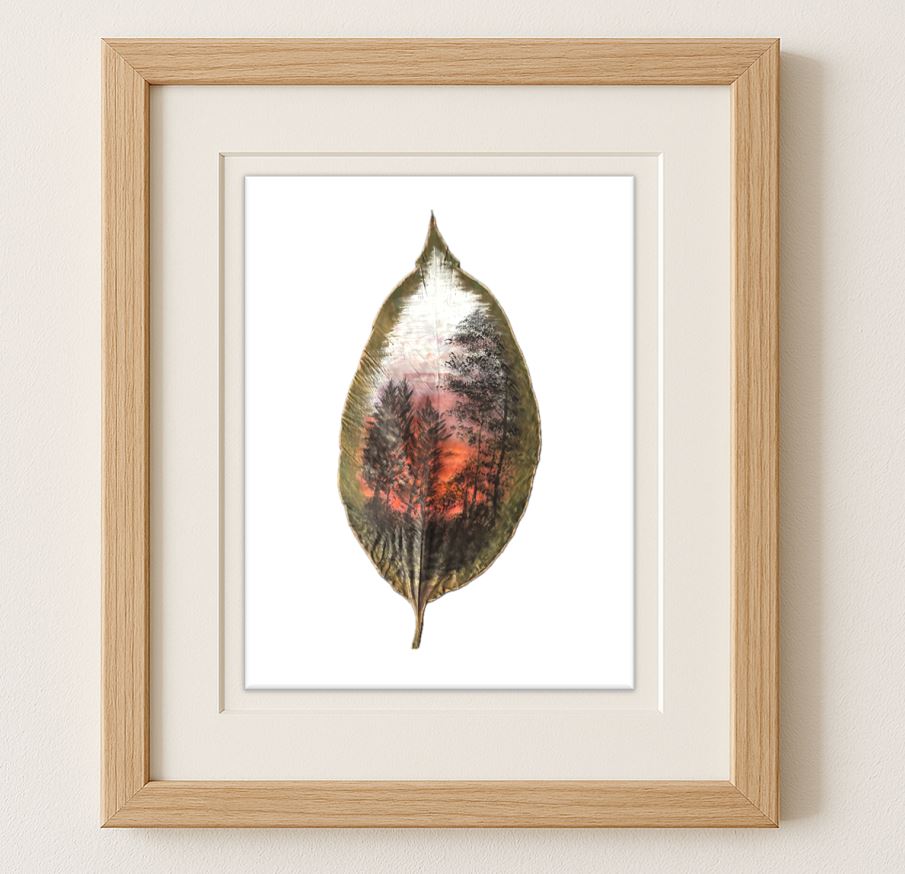 Tree Scape – Sunrise Behind the Trees | Hand Painted Dry Leaf Art